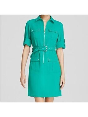 EUC MICHAEL Michael Kors M emerald green utility belted shirtdress